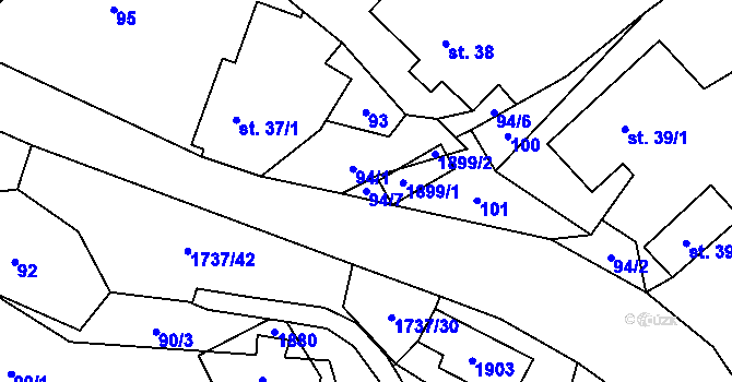 Parcela st. 94/7 v KÚ Straník, Katastrální mapa