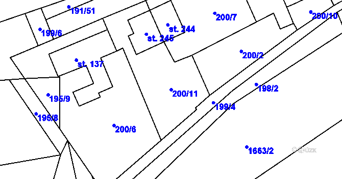 Parcela st. 200/11 v KÚ Straník, Katastrální mapa