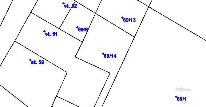 Parcela st. 69/14 v KÚ Kadlín, Katastrální mapa