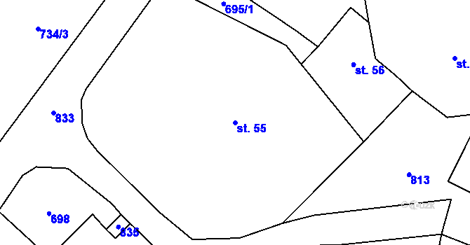 Parcela st. 55 v KÚ Ostrý, Katastrální mapa