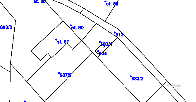 Parcela st. 834 v KÚ Ostrý, Katastrální mapa