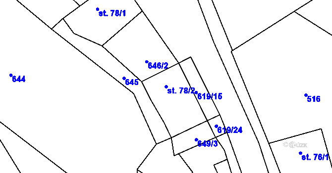 Parcela st. 78/2 v KÚ Stránka u Mšena, Katastrální mapa