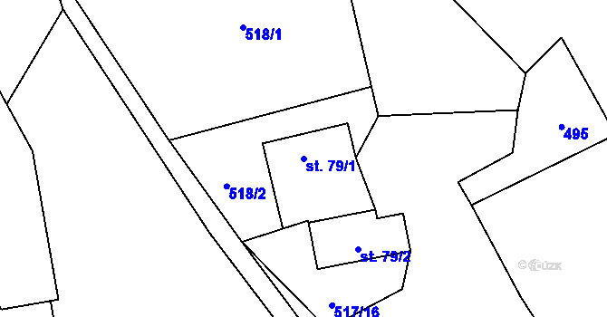 Parcela st. 79/1 v KÚ Stránka u Mšena, Katastrální mapa
