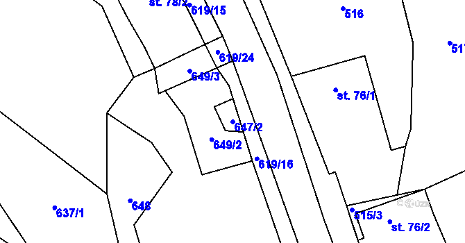 Parcela st. 647/2 v KÚ Stránka u Mšena, Katastrální mapa