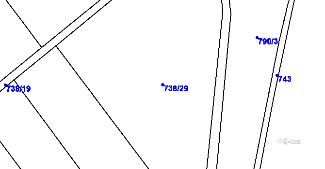Parcela st. 738/29 v KÚ Stránka u Mšena, Katastrální mapa