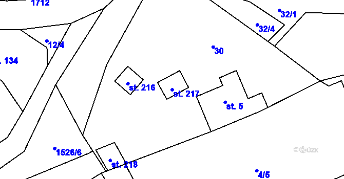 Parcela st. 217 v KÚ Stránka u Mšena, Katastrální mapa