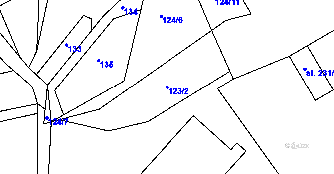 Parcela st. 123/2 v KÚ Stranný, Katastrální mapa