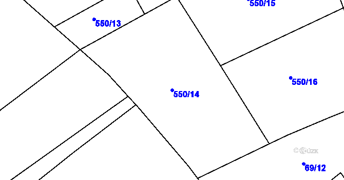 Parcela st. 550/14 v KÚ Stranný, Katastrální mapa