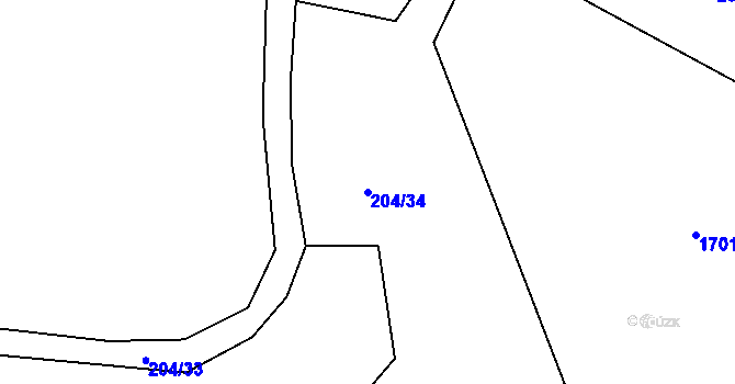 Parcela st. 204/34 v KÚ Stranný, Katastrální mapa