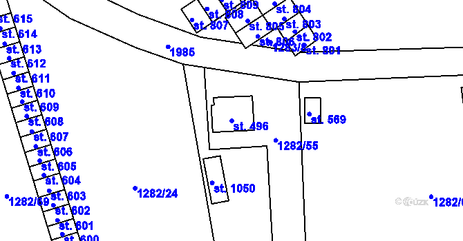 Parcela st. 496 v KÚ Strašice, Katastrální mapa