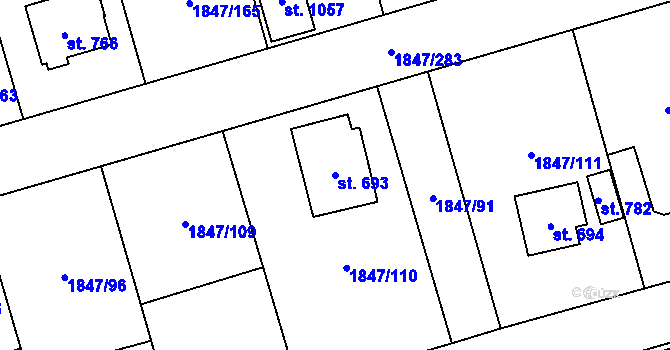 Parcela st. 693 v KÚ Strašice, Katastrální mapa