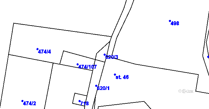 Parcela st. 620/3 v KÚ Strašín u Říčan, Katastrální mapa