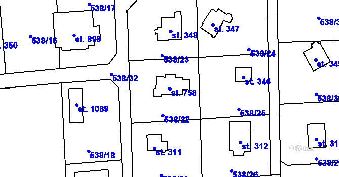 Parcela st. 758 v KÚ Strašín u Říčan, Katastrální mapa