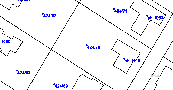 Parcela st. 424/70 v KÚ Strašín u Říčan, Katastrální mapa
