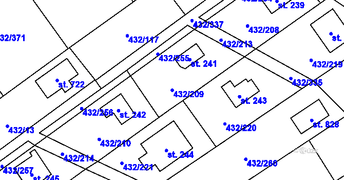 Parcela st. 432/209 v KÚ Strašín u Říčan, Katastrální mapa