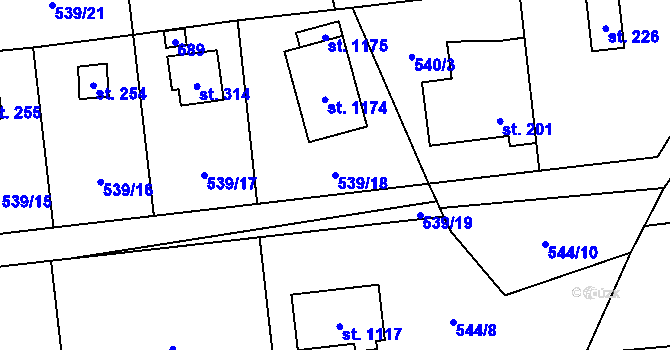 Parcela st. 539/18 v KÚ Strašín u Říčan, Katastrální mapa