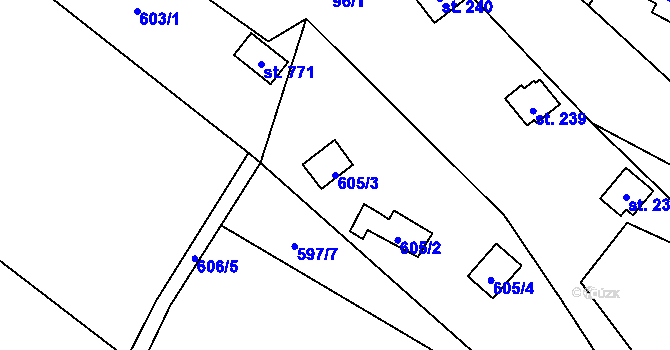 Parcela st. 605/3 v KÚ Strašín u Říčan, Katastrální mapa