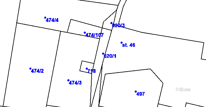 Parcela st. 620/1 v KÚ Strašín u Říčan, Katastrální mapa