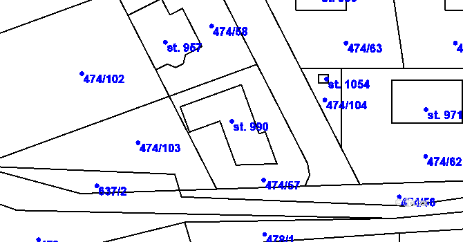 Parcela st. 990 v KÚ Strašín u Říčan, Katastrální mapa