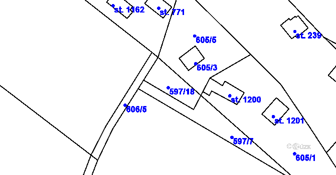 Parcela st. 597/18 v KÚ Strašín u Říčan, Katastrální mapa