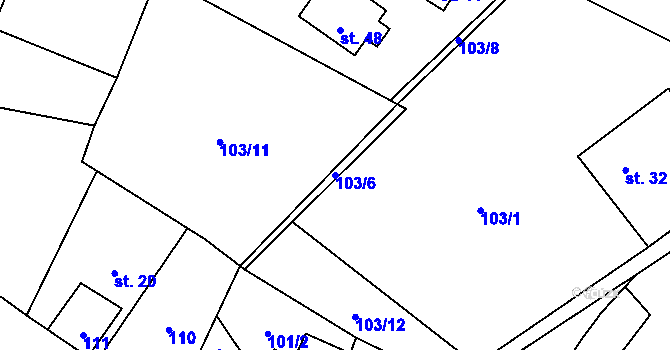 Parcela st. 103/6 v KÚ Zuklín, Katastrální mapa