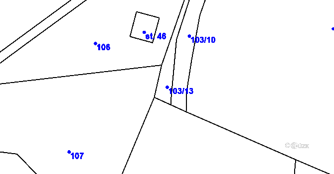 Parcela st. 103/13 v KÚ Zuklín, Katastrální mapa