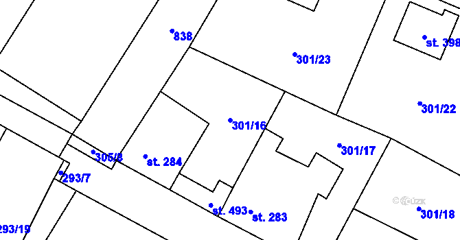 Parcela st. 301/16 v KÚ Straškov, Katastrální mapa