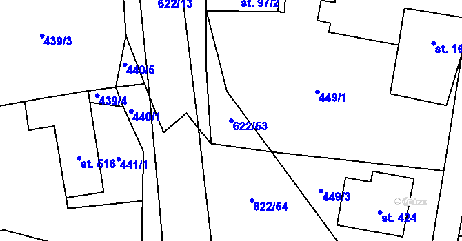 Parcela st. 622/53 v KÚ Straškov, Katastrální mapa