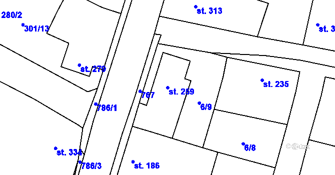 Parcela st. 259 v KÚ Vodochody, Katastrální mapa