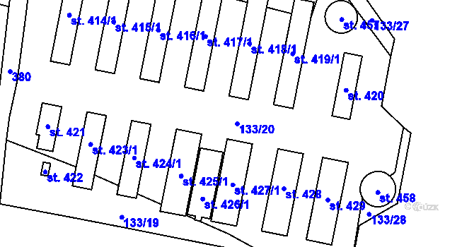 Parcela st. 133/20 v KÚ Vodochody, Katastrální mapa