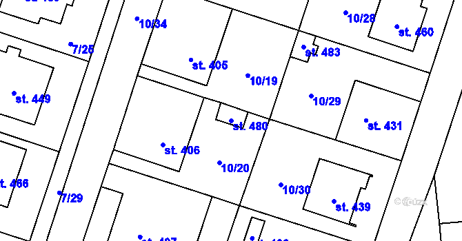 Parcela st. 480 v KÚ Vodochody, Katastrální mapa