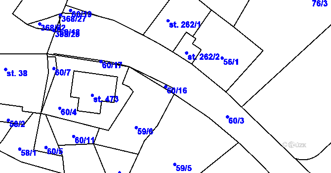 Parcela st. 60/16 v KÚ Vodochody, Katastrální mapa