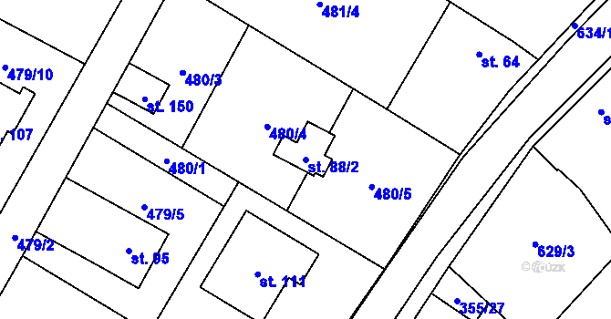 Parcela st. 88/2 v KÚ Strašnov, Katastrální mapa