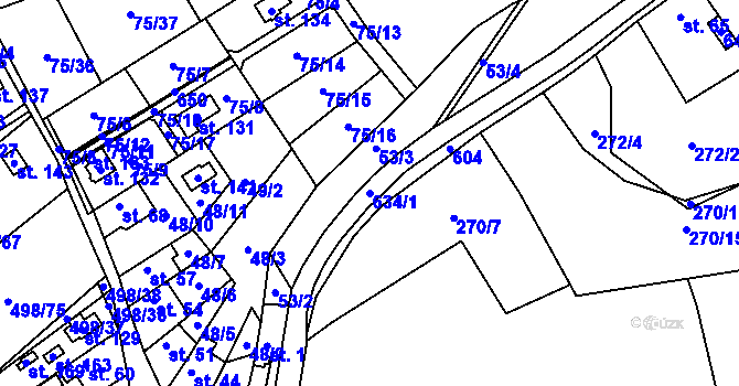 Parcela st. 634/1 v KÚ Strašnov, Katastrální mapa