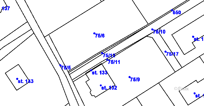 Parcela st. 75/12 v KÚ Strašnov, Katastrální mapa
