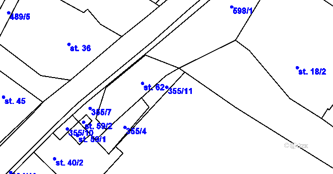 Parcela st. 355/11 v KÚ Strašnov, Katastrální mapa