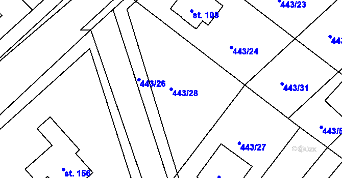 Parcela st. 443/28 v KÚ Strašov, Katastrální mapa