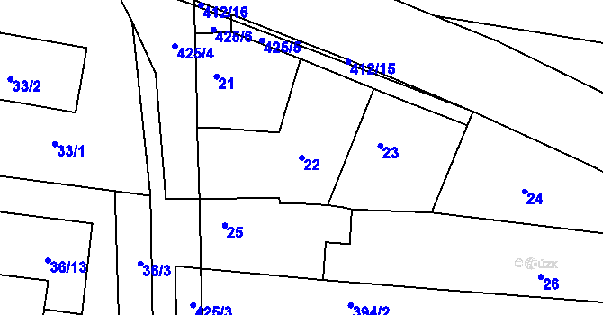 Parcela st. 22 v KÚ Stratov, Katastrální mapa