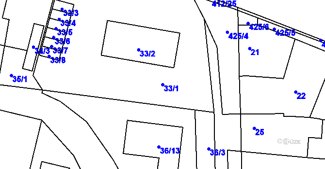 Parcela st. 33/1 v KÚ Stratov, Katastrální mapa