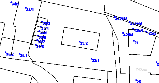 Parcela st. 33/2 v KÚ Stratov, Katastrální mapa