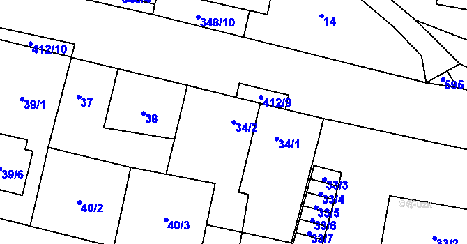 Parcela st. 34/2 v KÚ Stratov, Katastrální mapa