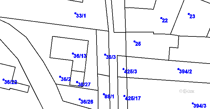 Parcela st. 36/3 v KÚ Stratov, Katastrální mapa