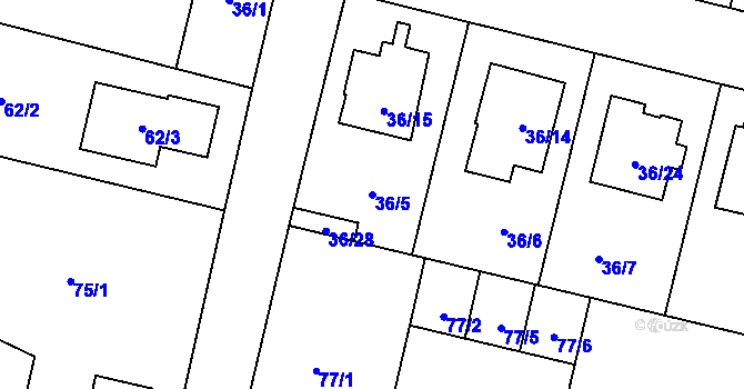 Parcela st. 36/5 v KÚ Stratov, Katastrální mapa