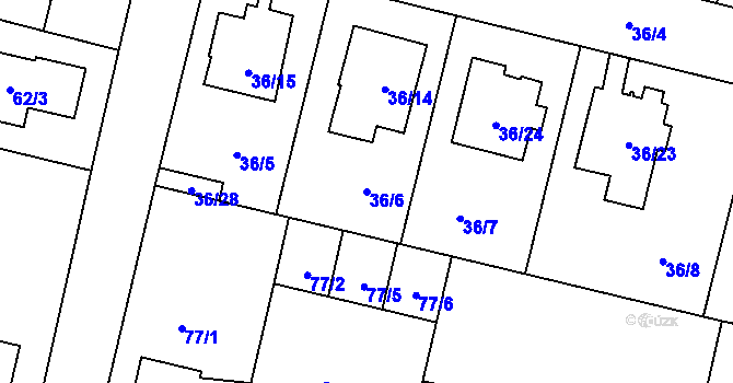 Parcela st. 36/6 v KÚ Stratov, Katastrální mapa