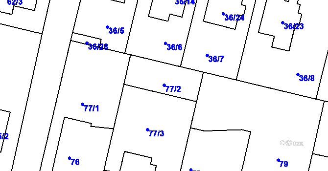 Parcela st. 77/5 v KÚ Stratov, Katastrální mapa