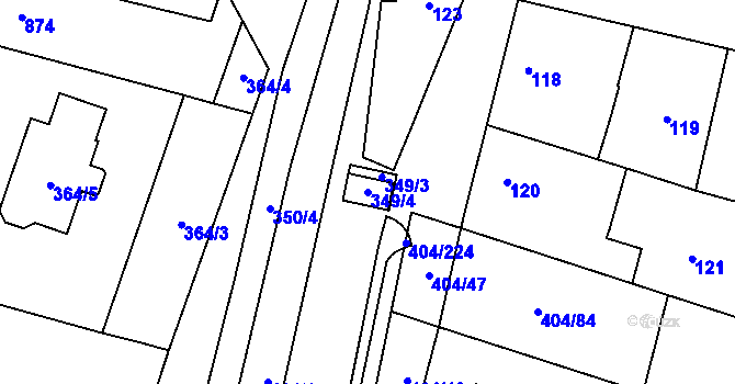 Parcela st. 349/4 v KÚ Stratov, Katastrální mapa