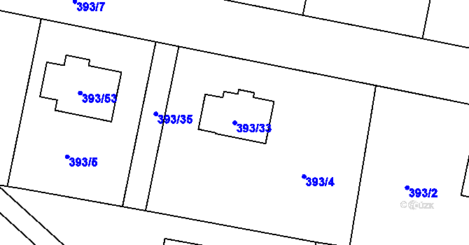 Parcela st. 393/33 v KÚ Stratov, Katastrální mapa