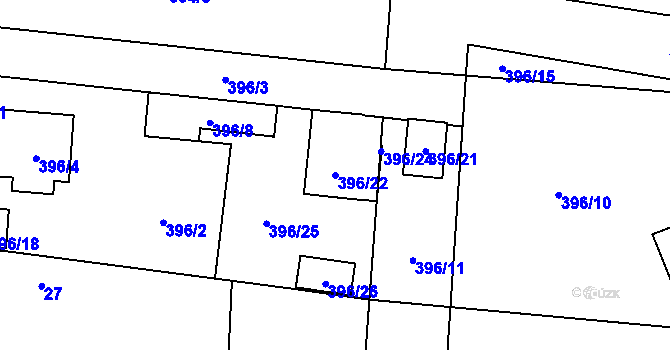 Parcela st. 396/22 v KÚ Stratov, Katastrální mapa