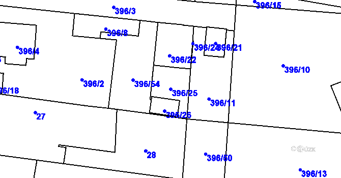 Parcela st. 396/25 v KÚ Stratov, Katastrální mapa