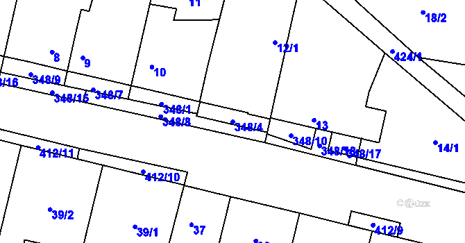 Parcela st. 348/4 v KÚ Stratov, Katastrální mapa